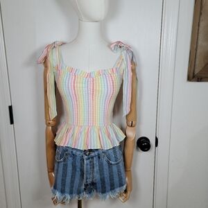 Yumi Kim Anthropologie Moon River Rainbow Tie Smocked Tank Top Size XXS